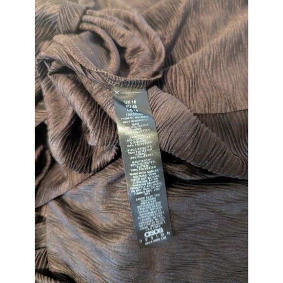 Asos Design Curve One Shoulder Brown Diamond Texture Wrap Midi Dress- Size 14 - Picture 4 of 7